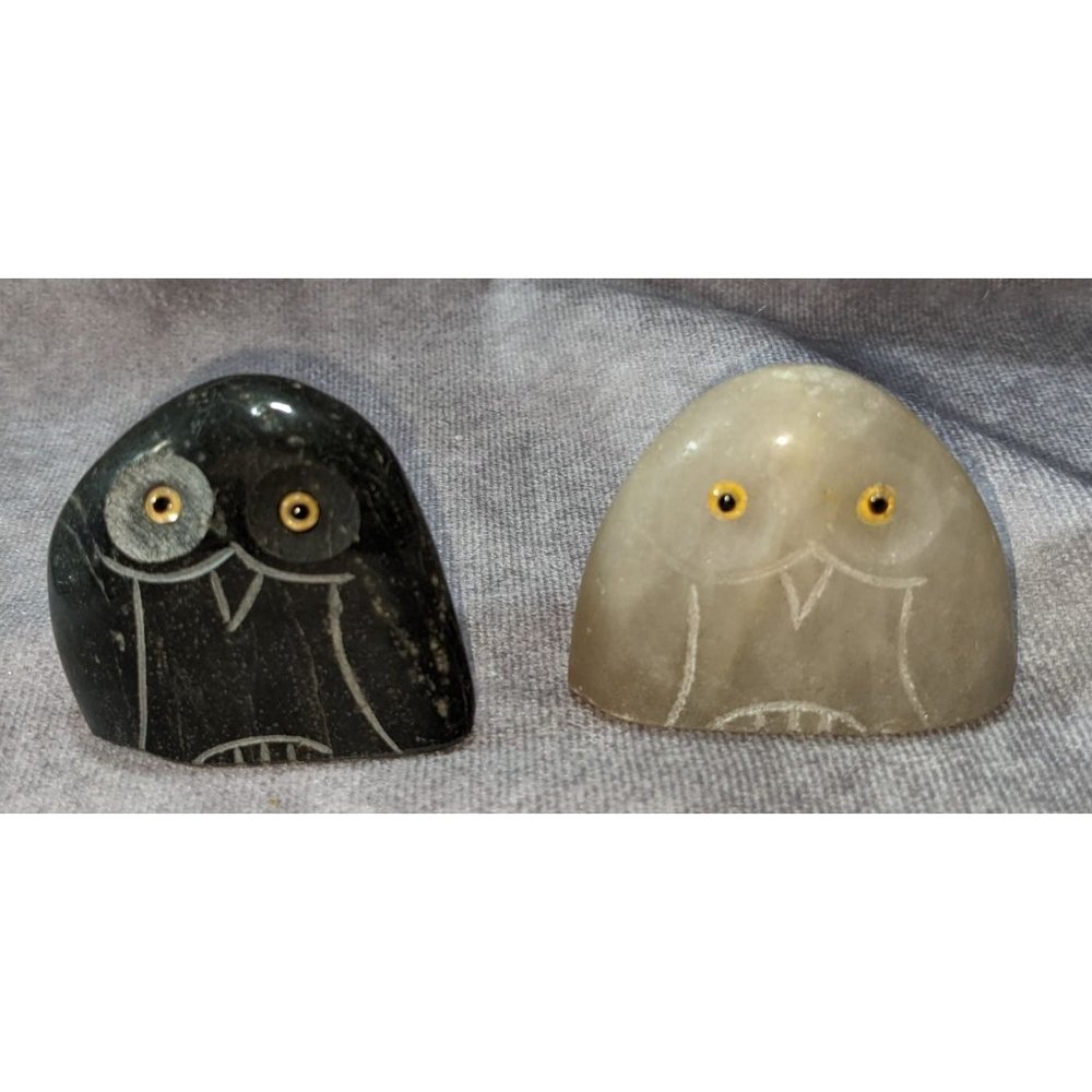 Black And White Carved Stone Owls